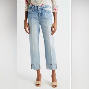 L'Agence Maribel Cuffed Straight Leg Denim Jeans Light Blue Size 26
